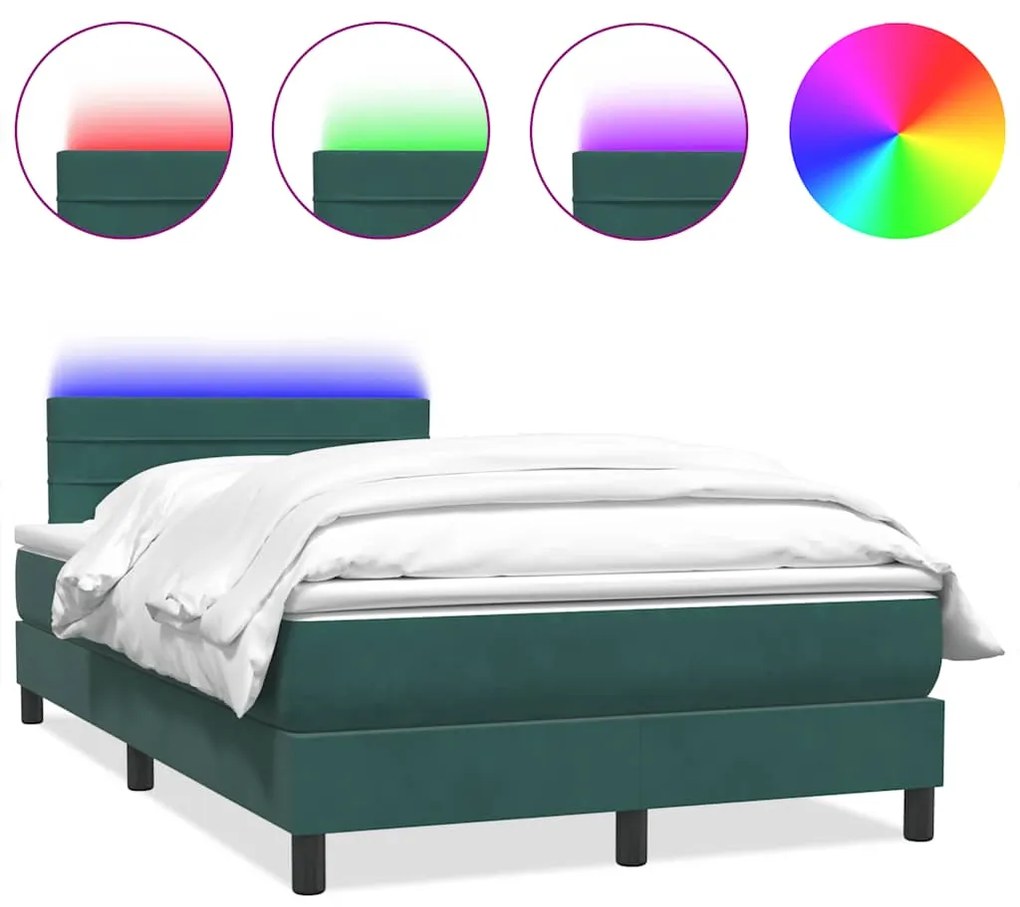 3317022 vidaXL Боксспринг легло с матрак и LED, тъмнозелено, 120x220 cm, кадифе