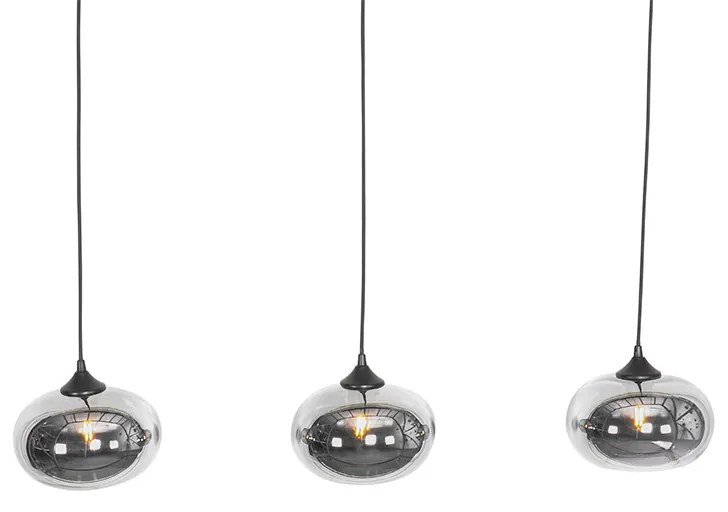 Висяща лампа в стил арт деко черна с опушено стъкло овална 3-светлина - Busa