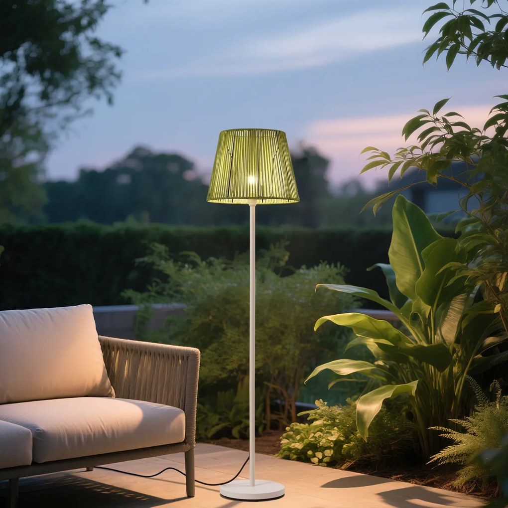 Външна подова лампа бяла със зелен въжен абажур IP44 - Virginia Jayla