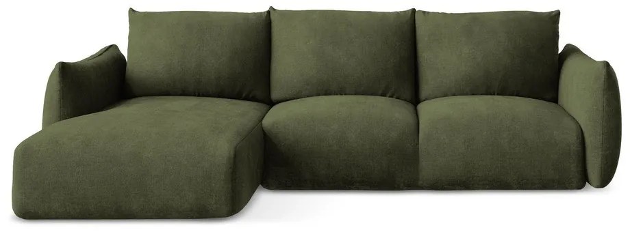 Зелен шенилов сгъваем ъглов диван (ляв ъгъл) Leila – Makamii