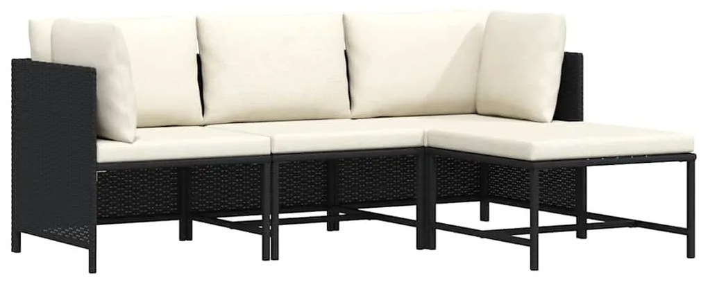 313516 vidaXL Градински комплект с възглавници, 4 части, черен полиратан