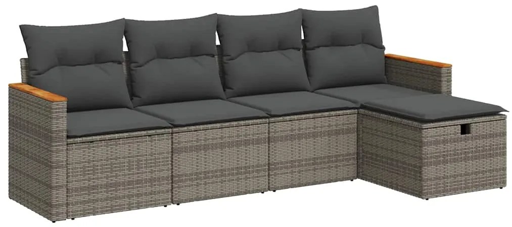 3325903 vidaXL Градински комплект с възглавници, 5 части, сив полиратан