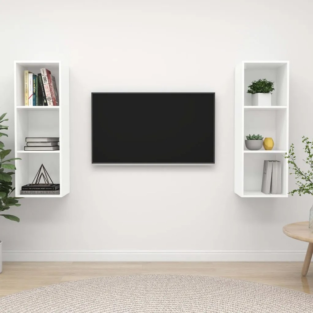 3079853 vidaXL ТВ шкафове за стенен монтаж, 2 бр, бели, инженерно дърво