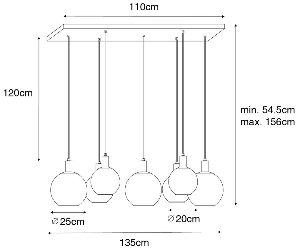 Дизайнерски висящ аплик черен със златно стъкло 7-светлина - Bert