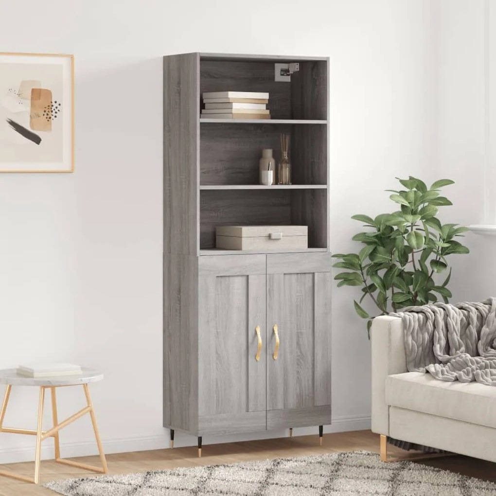 3189939 vidaXL Висок шкаф, сив сонома, 69,5x34x180 см, инженерно дърво