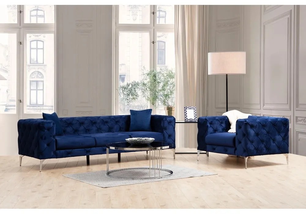 Тъмносин кадифен диван 237 cm Como – Artie