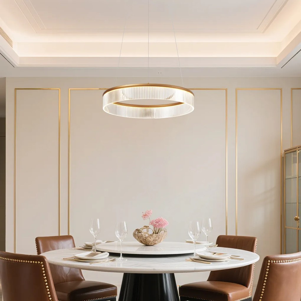 Модерен висящa лампa месинг 59cm вкл. LED 3-степенно димируем - Anello Chandelier