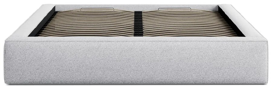 Светлосиво двойно тапицирано легло с място за съхранение с включена подматрачна рамка 200x200 cm Simon – Micadoni