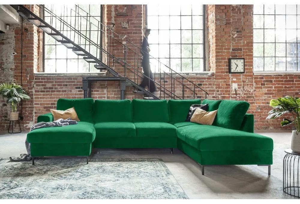 Зелен кадифен U-образен разтегателен диван, десен ъгъл Lofty Lilly - Miuform