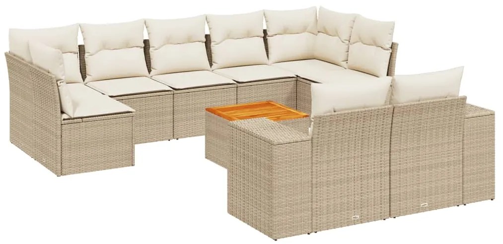 3257927 vidaXL Градински диван с възглавници, 10 части, бежов полиратан