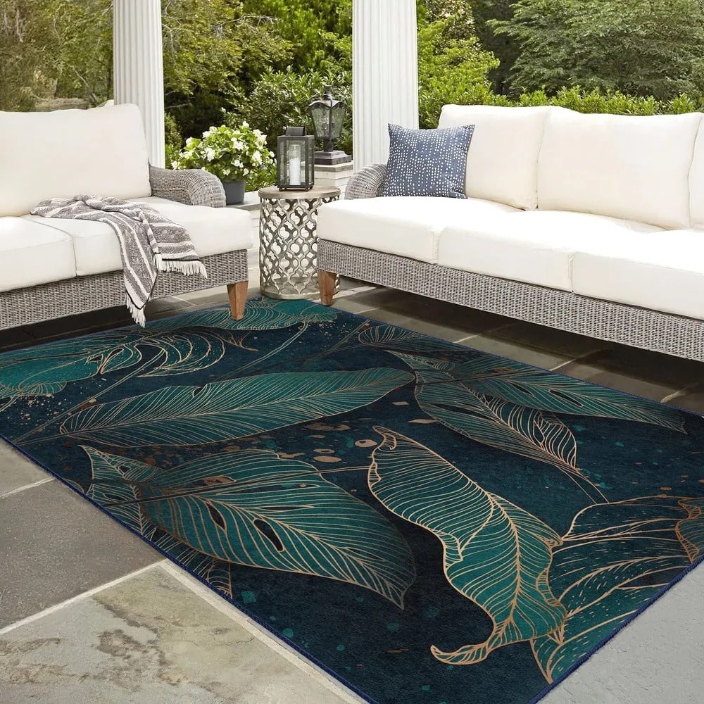 Пътека подходяща за пране в петролен цвят 80x200 cm Midnight Jungle – Mila Home