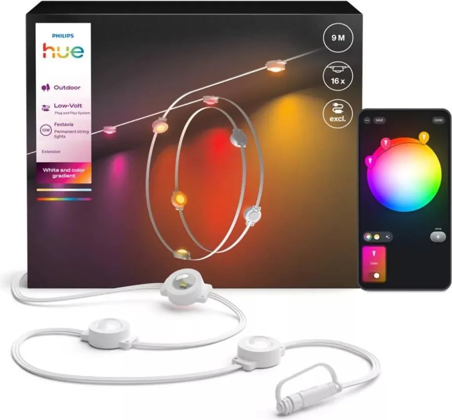 Philips - LED RGBW удължителна димируема външна гирлянда Hue FESTAVIA 16xLED 9m IP65