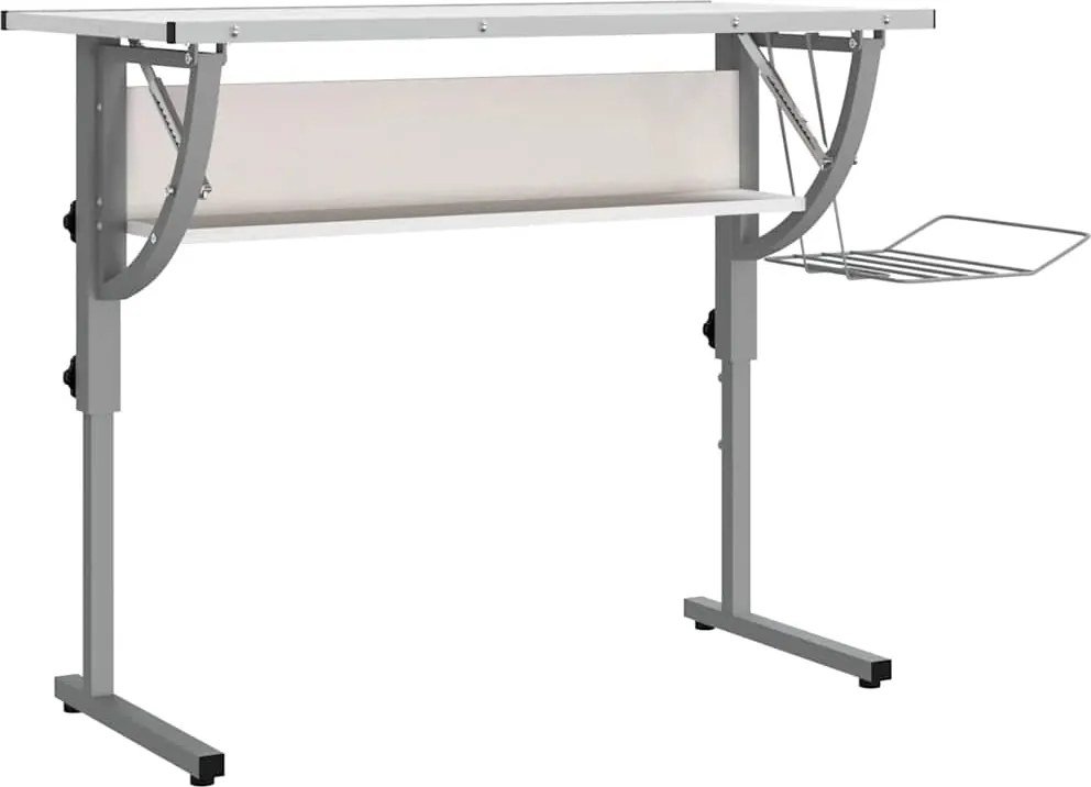 340928 vidaXL Бюро, бяло и сиво, 110x53x(58-87) см, инженерно дърво и стомана