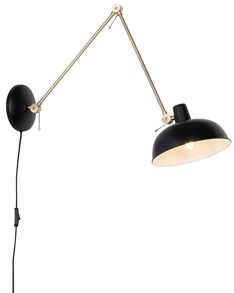 Ретро стенна лампа черна с бронз - Milou