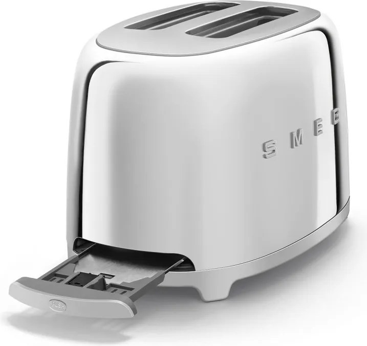 Тостер за хляб SMEG 50's Style TSF01SSEU, 950W, 2 филии, 6 нива, Тавичка за трохи, Вграден кабел, Неръждаема стомана, Сребрист