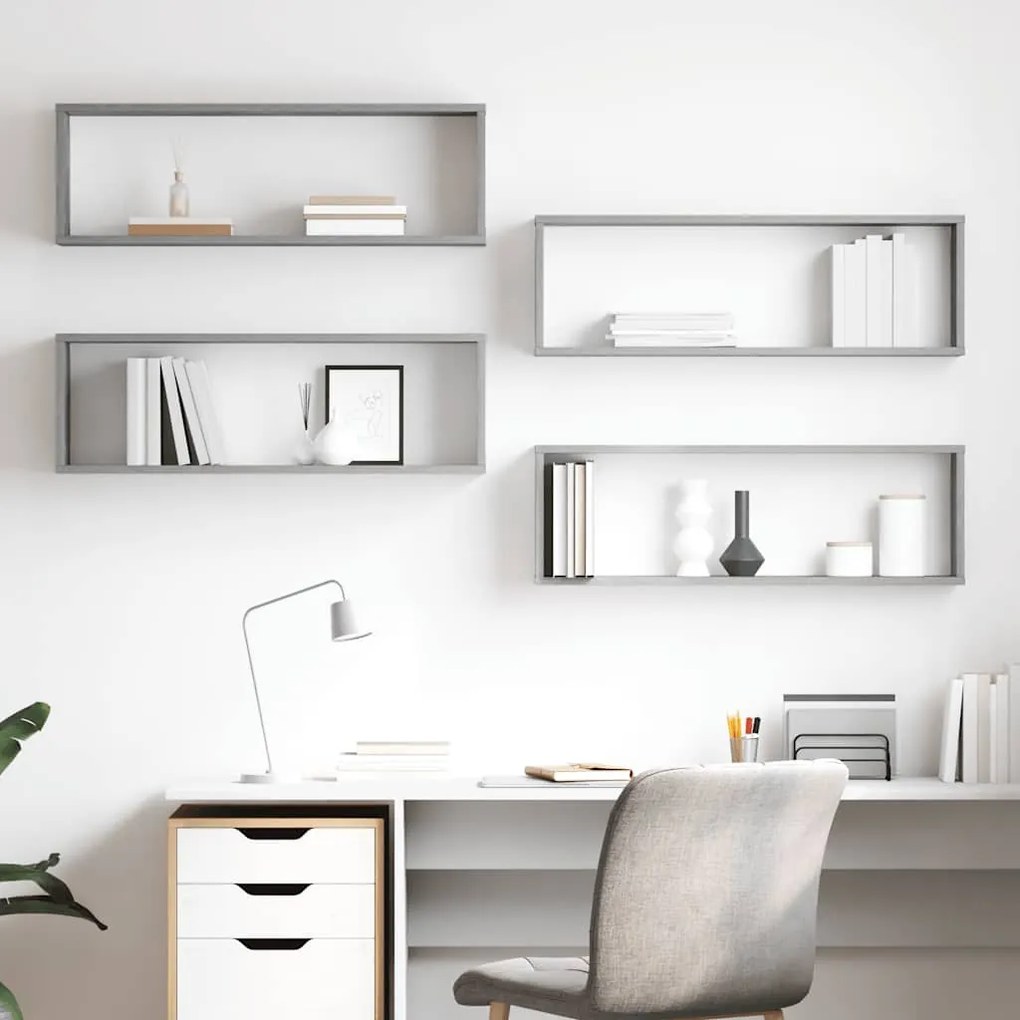 807119 vidaXL Стенни рафтове 4 бр бетонно сиви 80x15x26,5 см инженерно дърво