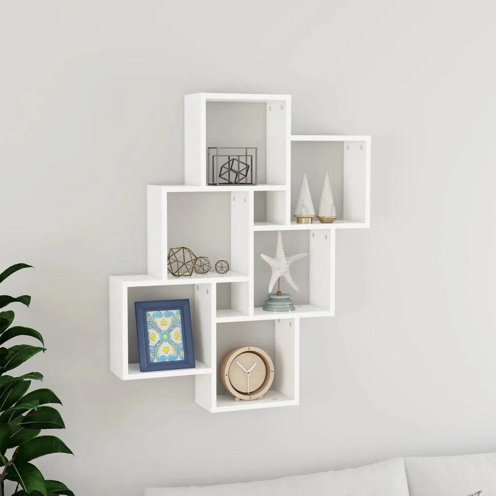 807169 vidaXL Стенен кубичен рафт, бял, 78x15x93 см, инженерно дърво