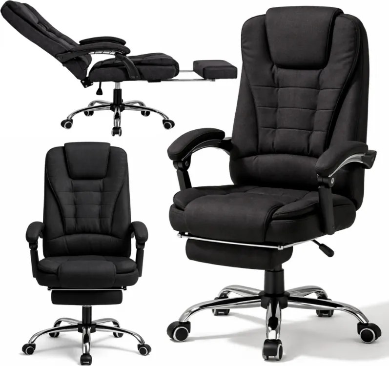 Офис стол BOSS с подложка за крака - черна тъкан