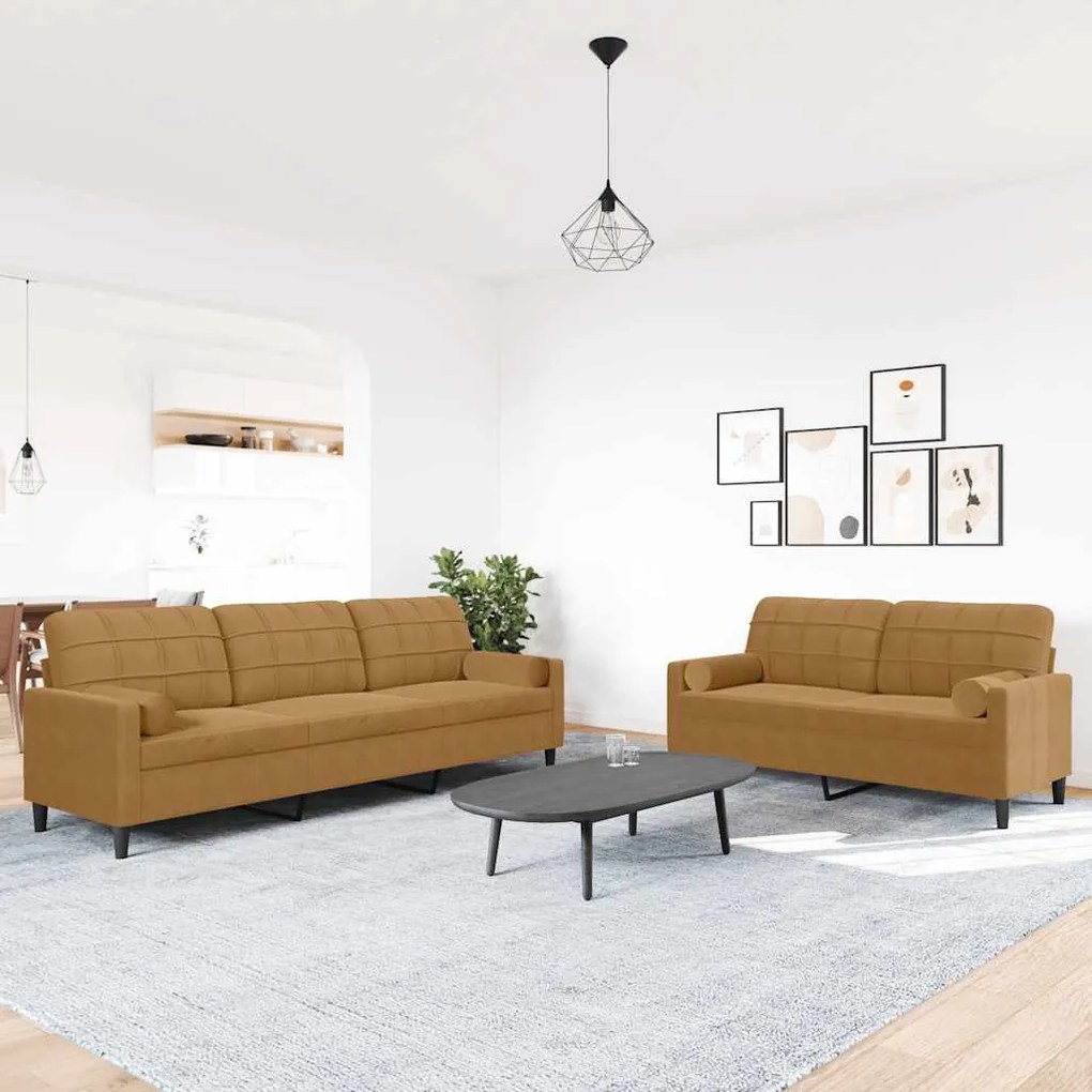 3278498 vidaXL Мека мебел от 2 части с възглавници и болстери кафяв кадифе