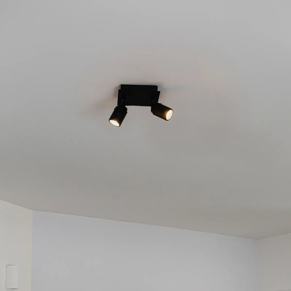 Модерен баня прожектор черен квадратен 2-светлина IP44 - Ducha