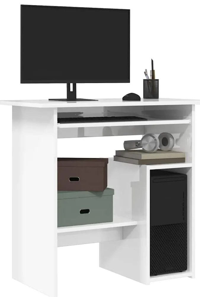 801370 vidaXL Бюро, бял гланц, 80x45x74 см, инженерно дърво