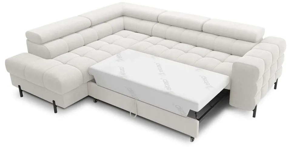 Кремав сгъваем/с място за съхранение ъглов диван от прежда с примки от букле (ляв ъгъл/L форма) Ferucce – ELTAP