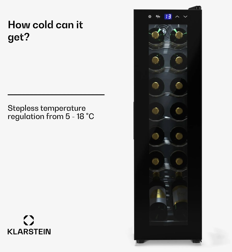 Klarstein Shiraz 14 Slim Uno хладилник за вино 14 бутилки 5 - 18 °C, сензорно управление