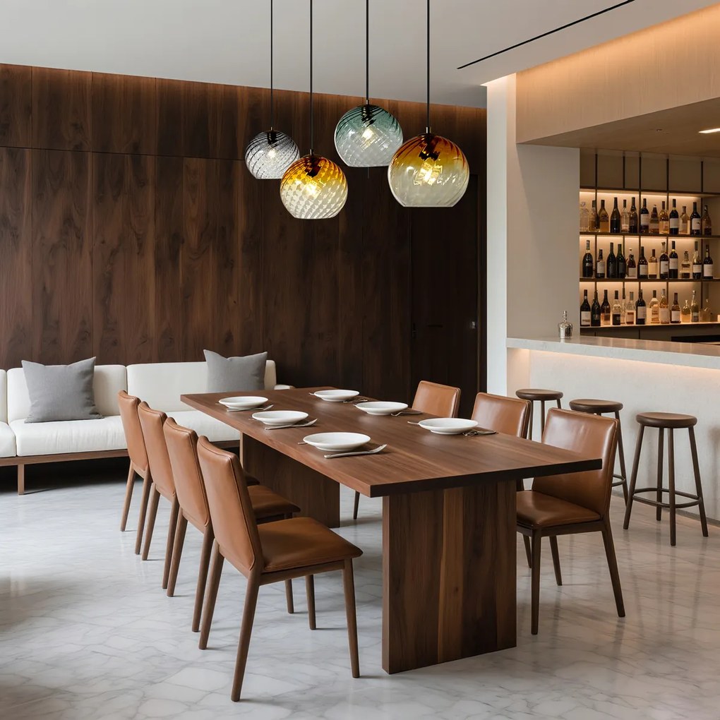 Бронзова висяща лампа с димно кехлибарено и зелено стъкло правоъгълна 4-лампи - Bao