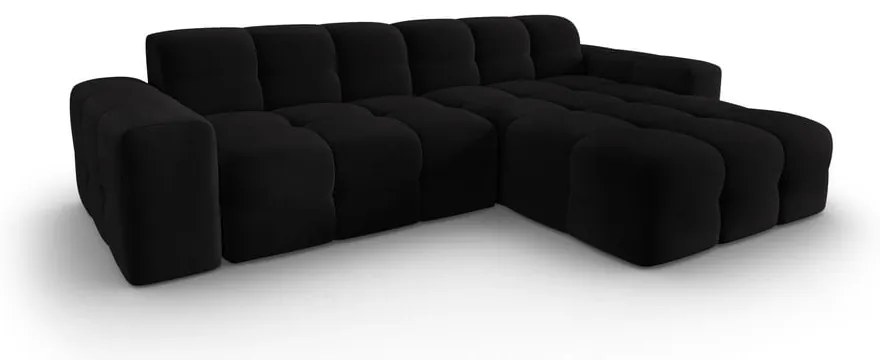 Ъглов диван от черно кадифе (десен ъгъл) Kendal - Micadoni Home