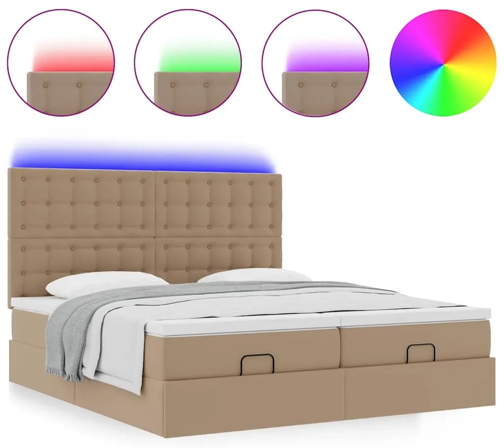 3314507 vidaXL Османска легло с матраци&LED капучино 180x200см изкуствена кожа
