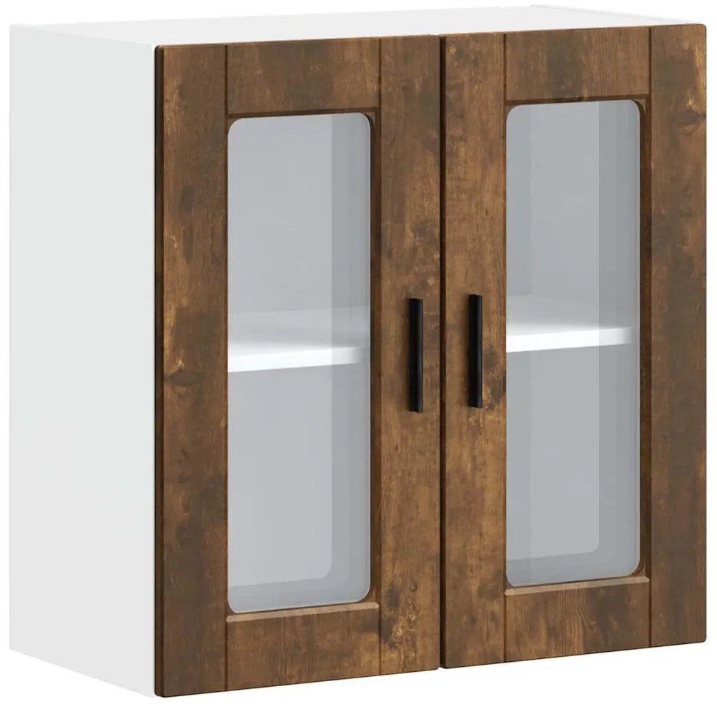 854152 vidaXL Кухненски стенен шкаф със стъклена врата Porto опушен дъб