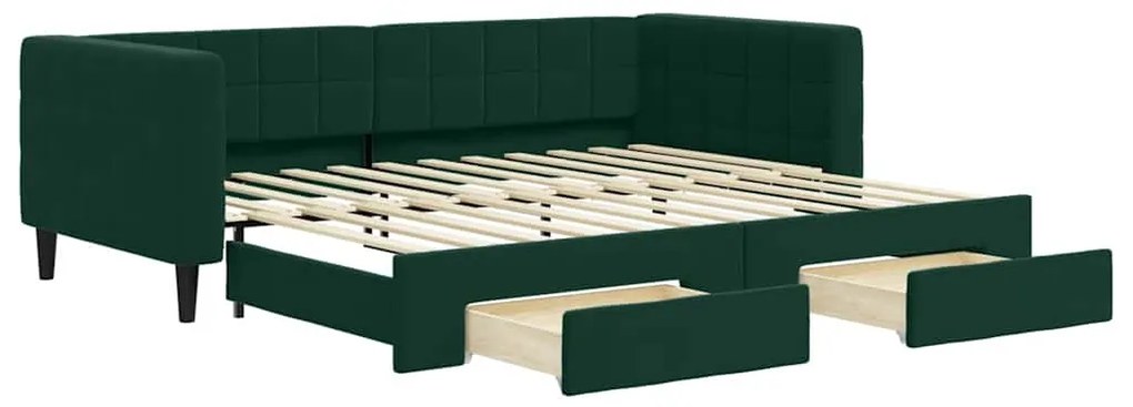 3196741 vidaXL Канапе изтеглящо легло и чекмеджета тъмнозелен 90x200 см кадифе