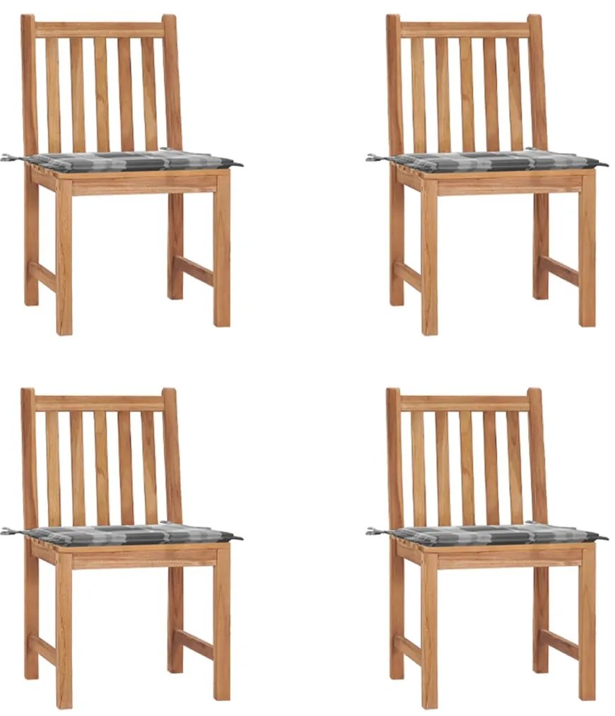 3073102 vidaXL Градински столове 4 бр с възглавници тиково дърво масив