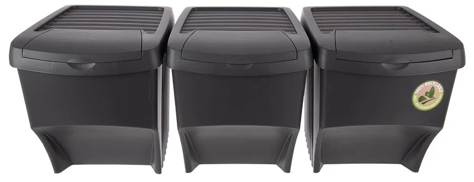 Черни пластмасови кошчета за отпадъци в комплект от 3 бр. 3x22 l за рециклиране – Orion