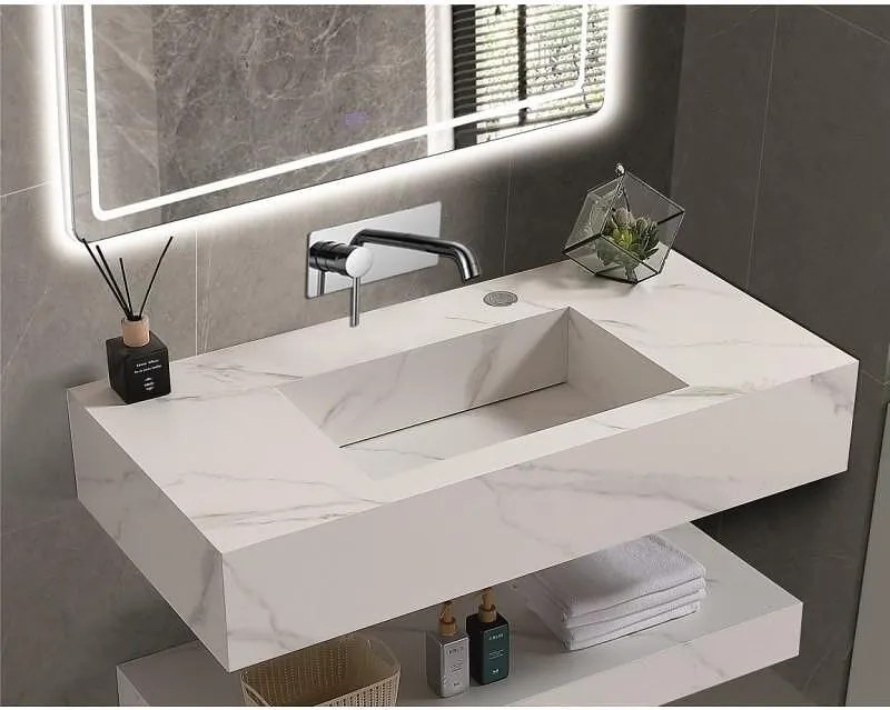 Мивка за баня PIETRA ICL 12049/80W БЕЗ ОТВОР, стенен монтаж, кварц, бял мат, 80x50x18см