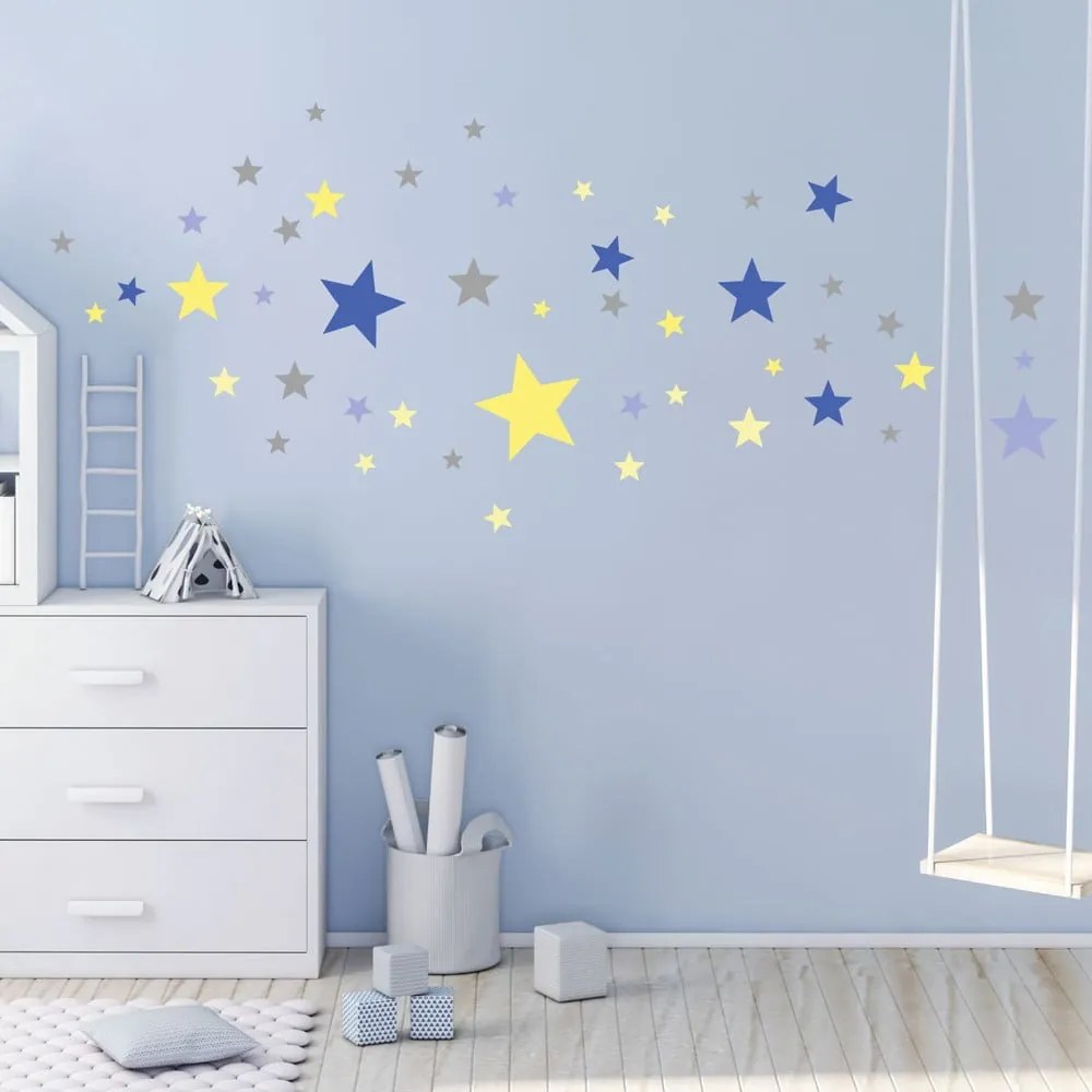 Комплект от 50 стикера за стена Stars Blue and Yellow - Ambiance