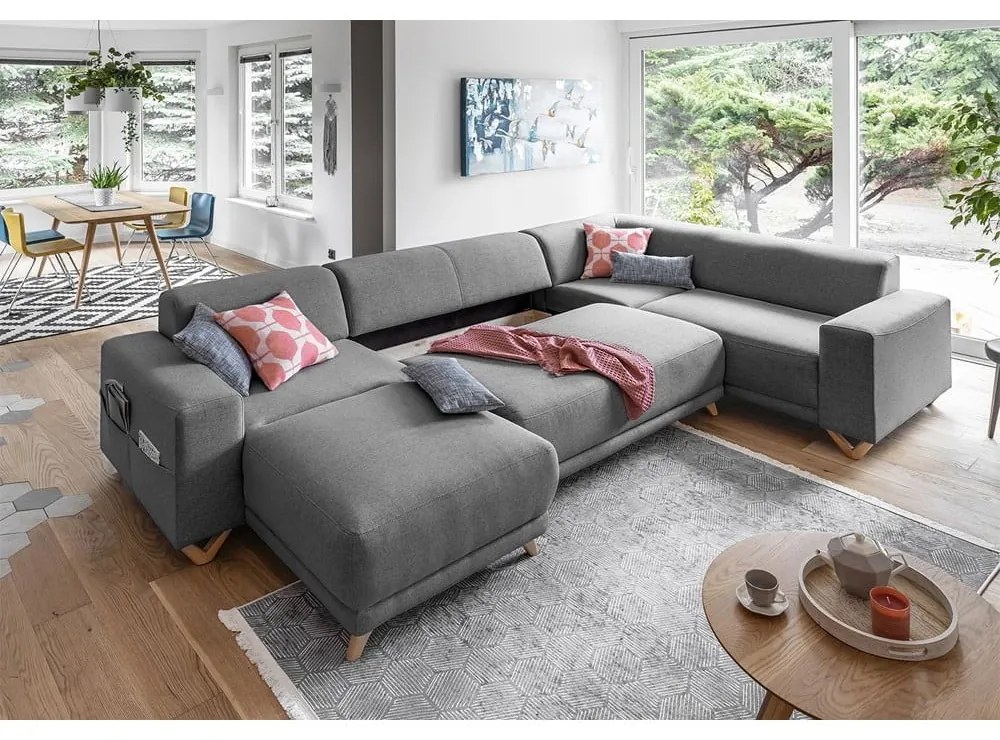 Сив разтегателен/с място за съхранение ъглов диван (десен ъгъл/U форма) Classy Sophie – Miuform