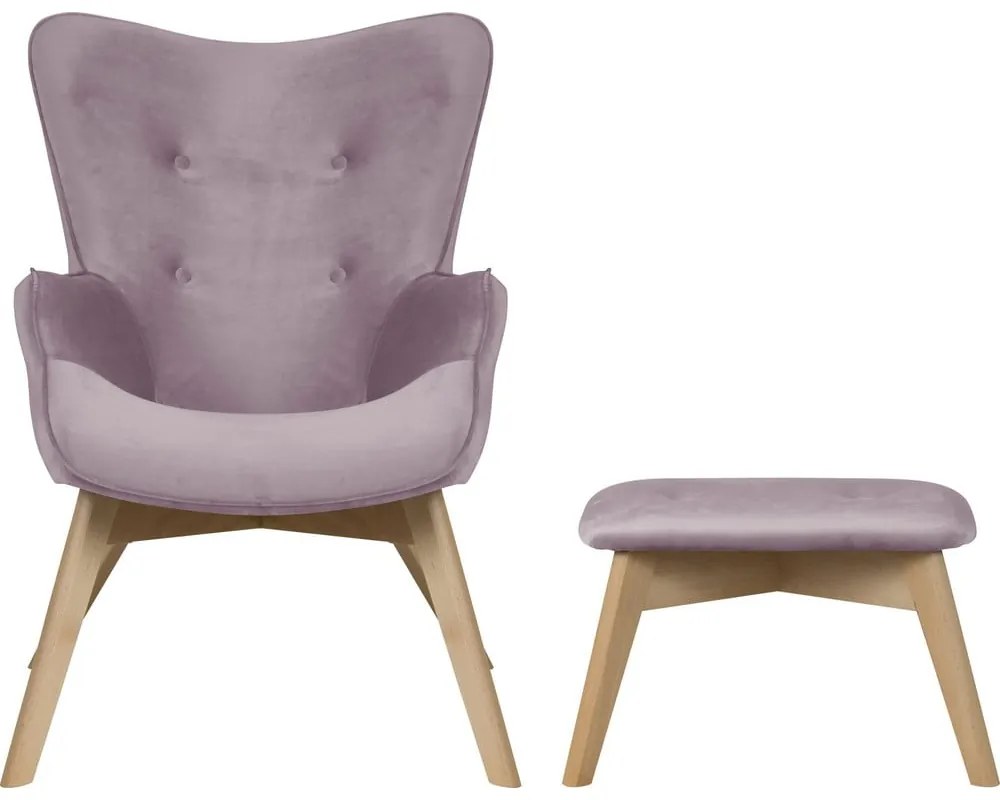 Кадифен фотьойл с табуретка лавандула Niko – Ropez