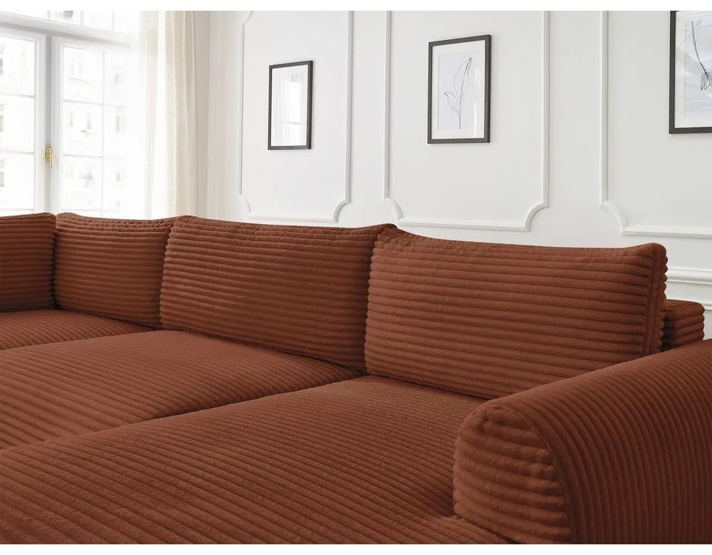 Разтегателен ъглов диван от рипсено кадифе в тухлен цвят (десен ъгъл/"U" форма) Lucien – Bobochic Paris