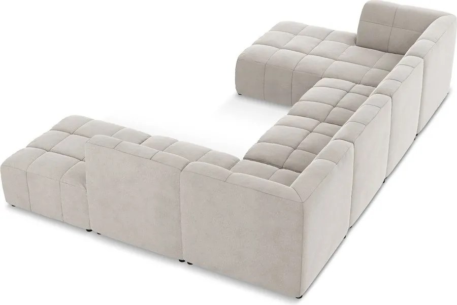 Бежов кадифен ъглов диван (U форма) Aloha – Makamii