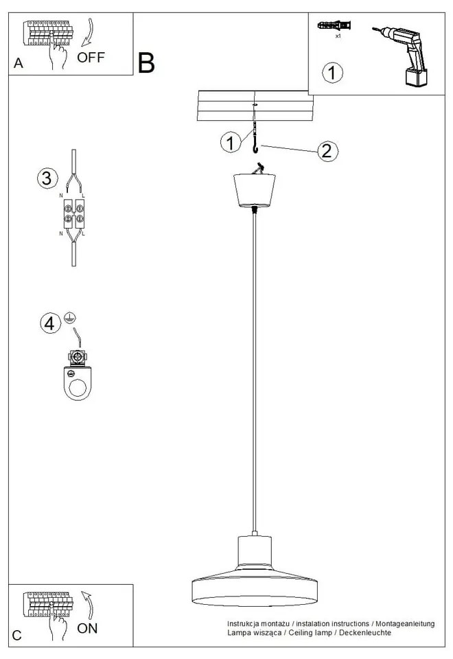 Черно висящо осветително тяло ø 35 cm Vito – Sollux