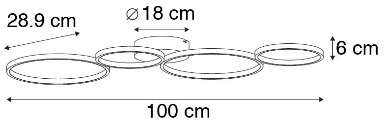 Таванна лампа черна с LED 3-степенна димируема 4-светлина - Lupolo