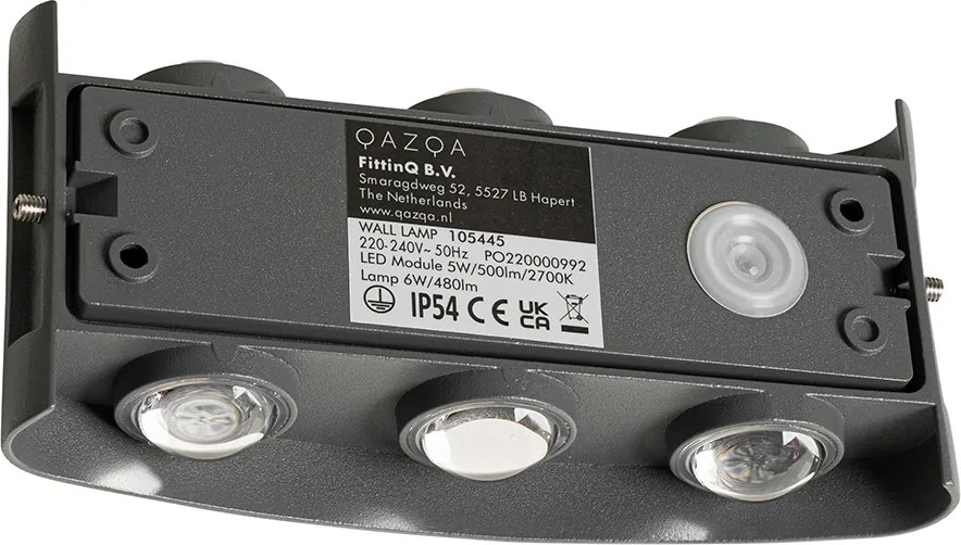 Външна стенна лампа тъмно сива с LED 6-светлина IP54 - Silly