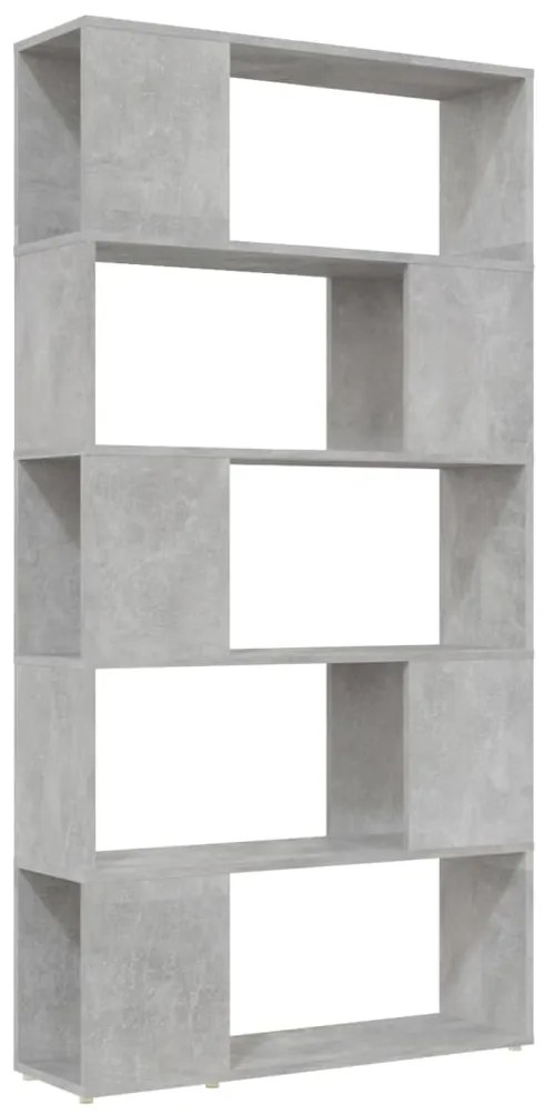 809147 vidaXL Библиотека, бетонно сива, 80x24x155 см, инженерно дърво
