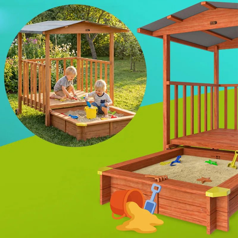 Детски пясъчник Merle с UV защита и покрита веранда за игра