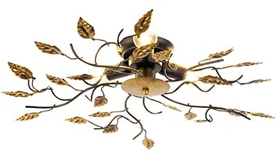 Винтидж таванна лампа черна със злато 50 см 3-светлина - Foglie