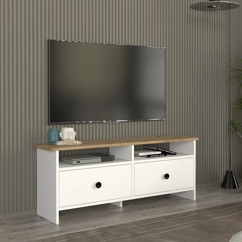 Меламинови мебели за телевизор Gradias в бял - сапфирен дъб 120x26.6x46.8см.