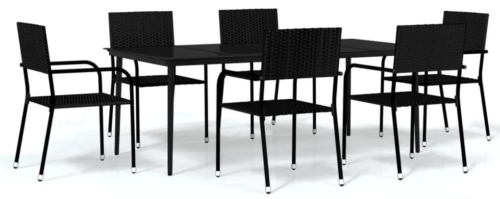 3099593 vidaXL Градински трапезен комплект, 7 части, черен