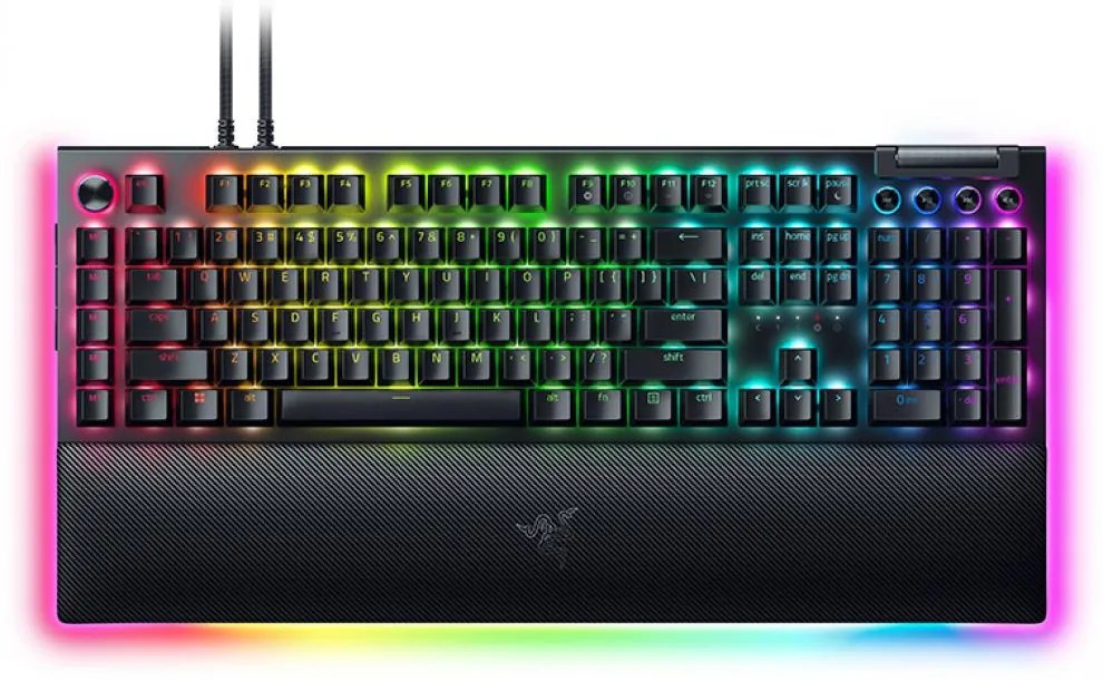 Razer BlackWidow V4 Pro, Gaming Keyboard, Mechanical Gaming Keyboard, US Layout, Green Switch, RGB Chroma, command dial, macro keys, magnetic wrist rest with underglow, USB Passthrough, up to 8K Poling Rate, detachable USB-C cable