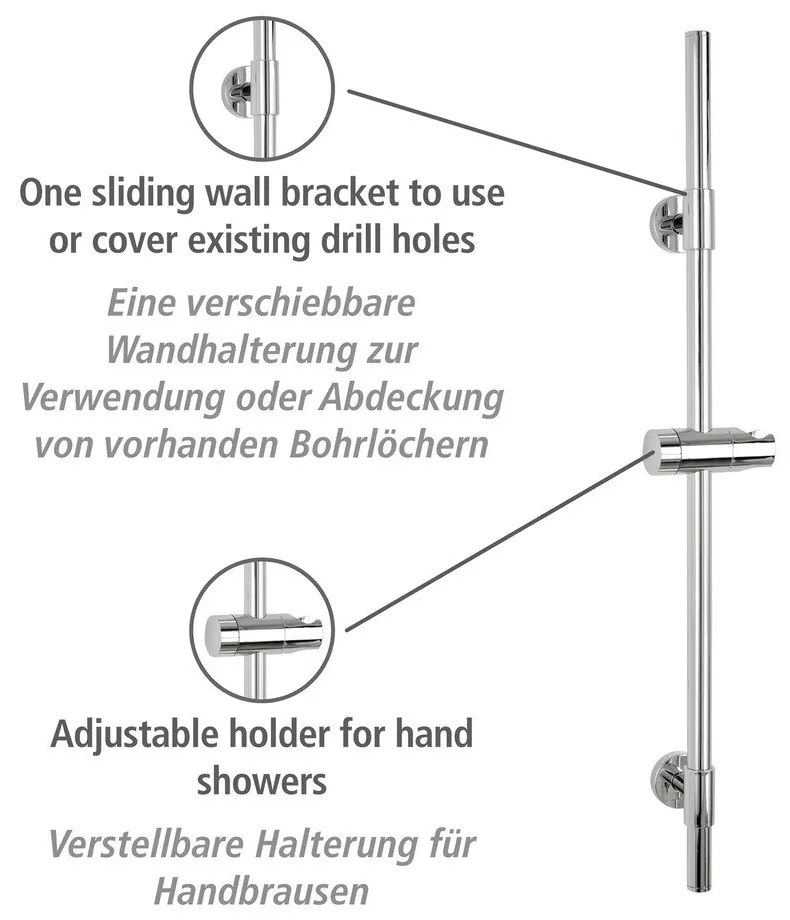 Стенна пръчка за душ от неръждаема стомана в блестящо сребристо 66 см Basic - Wenko